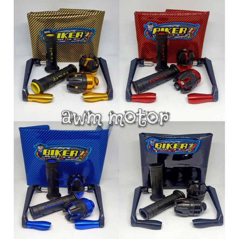 Kulit jok carbon + Proguard sabit + jalu as roda +handgrip sisik 1paket isi 4macam universal