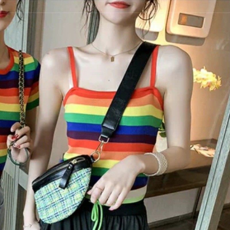 2756 RAINBOW KNIT TANKTOP salur sexy wear knit baju rajut