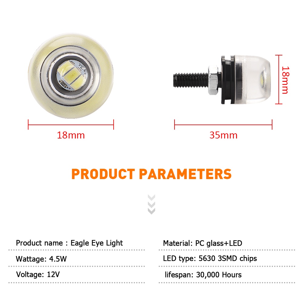 Lampu LED Eagle Eye 12v 18MM Tahan Air Untuk DRL / Fog Lamp / Sein / Mundur Mobil / Motor