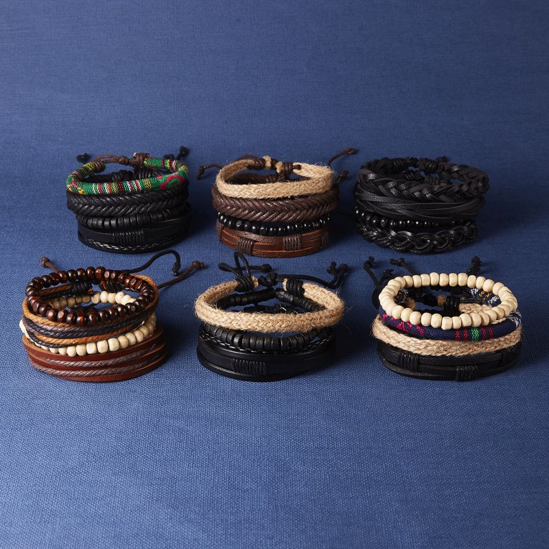 Set Gelang Bangle Handmade Bahan Kulit Asli Gaya Punk Untuk Pria