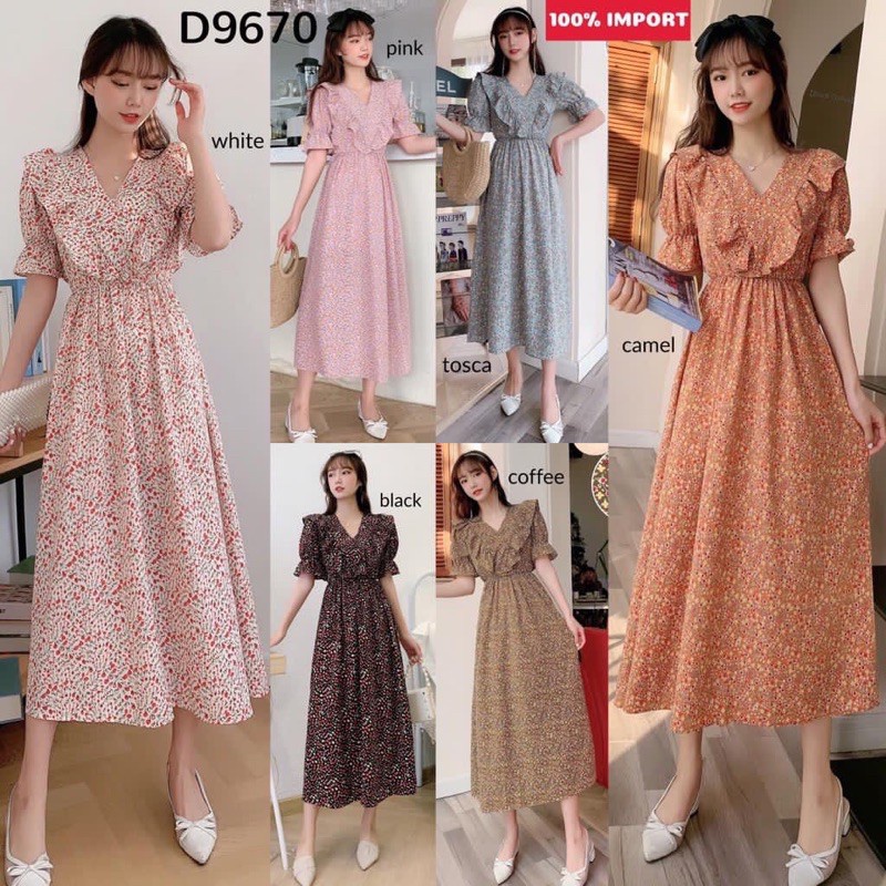 Baju Import Wanita TERMURAH Floral Ruffle Dress D9670