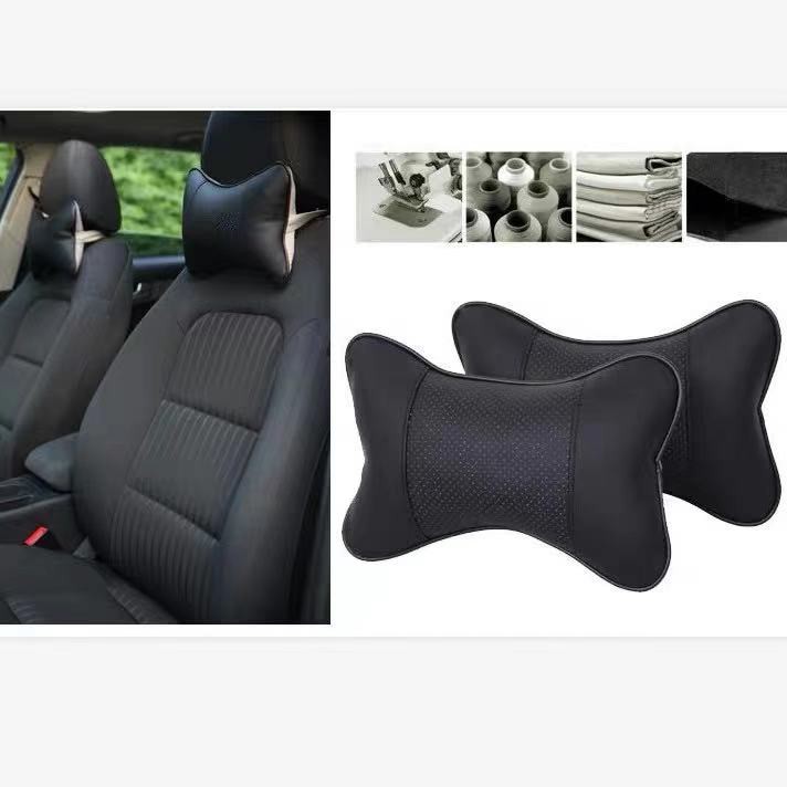 2pcs/set Car Neck Pillow PU Leather Breathable Mesh Auto Car Neck Rest Headrest Cushion Bantal Untuk Aksesoris Mobil Interior Bantal Leher Kursi Kepala Leher Penyangga Istirahat Kepala Yang Nyaman