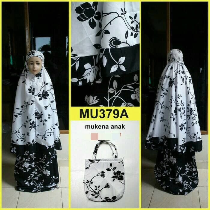 WARNA TERBARU Mukena katun jepang Anak Putih hitam