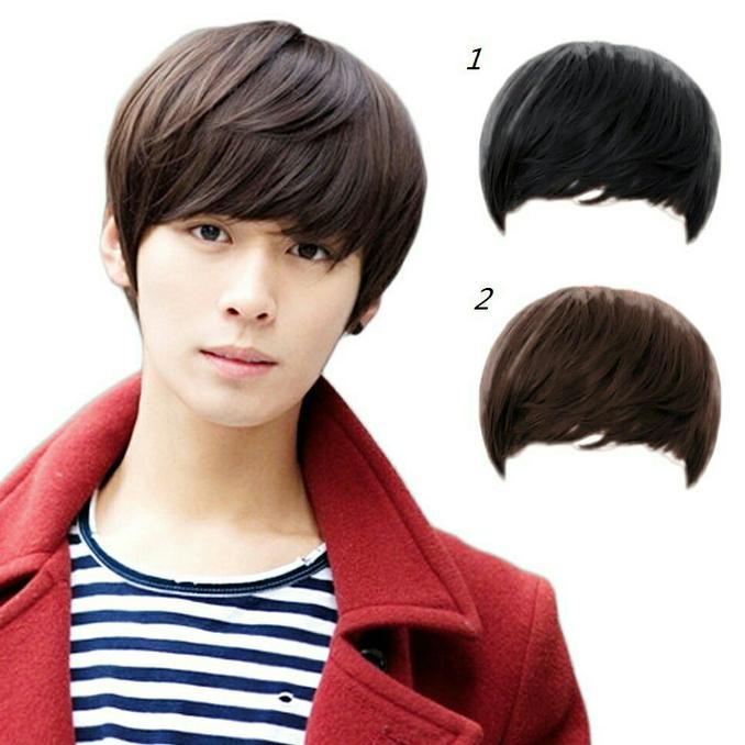 Wig Rambut pria model pendek dengan poni