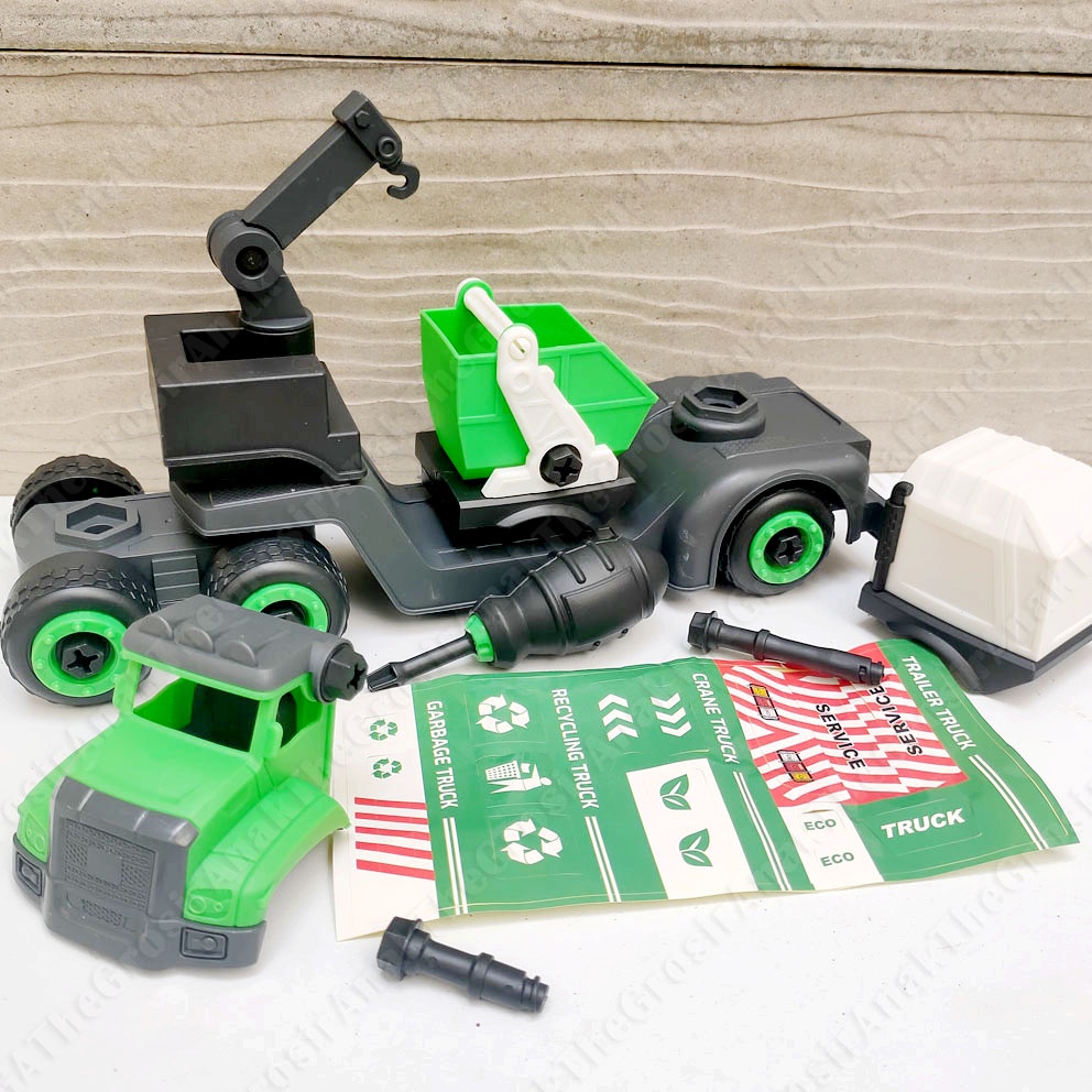 DIY Mekanik Cilik Truk Konstruksi &amp; Sanitasi Puzzle Bongkar Pasang Construction Dump Garbage Truck