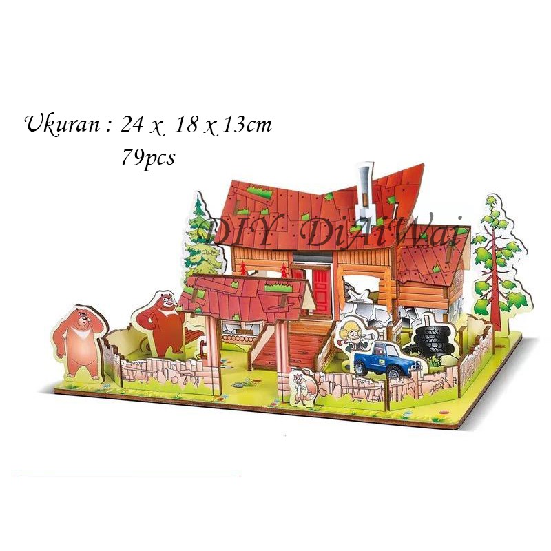 Puzzle 3D DIY bahan kayu FOREST HOME mainan puzzle edukasi anak (kado &amp; pajangan)