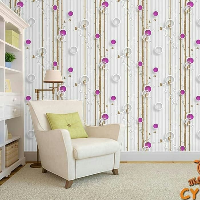 Wallpaper Dinding / Wallpaper Sticker POHON POLKADOT UNGU