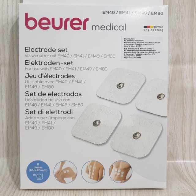 Electrode Set Beurer Pads Tens EMS EM40 / EM41/ EM49 / EM80 Isi 8 Pads