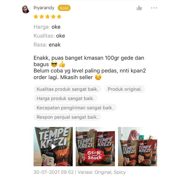 Keripik Tempe Krezi Crispy Khas Bandung Bumbu Tebal Renyah (100gr)