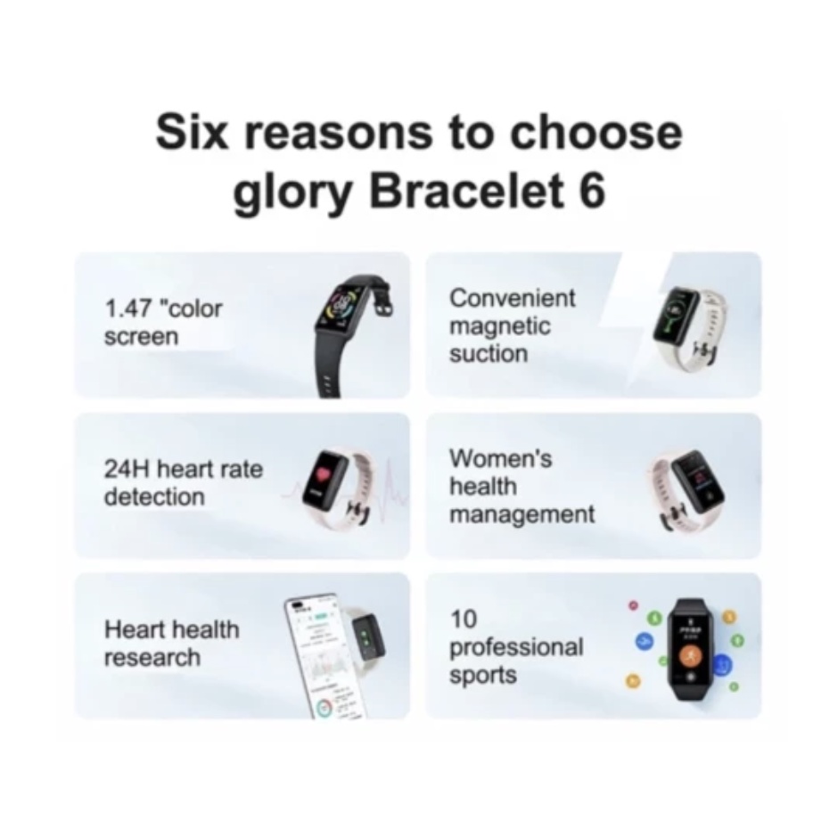 HONOR Band 6 Smartband with 1.47&quot; AMOLED screen, SpO2 Blood Oxygen, Heart rate monitor, Fitness Tracker Jam tangan