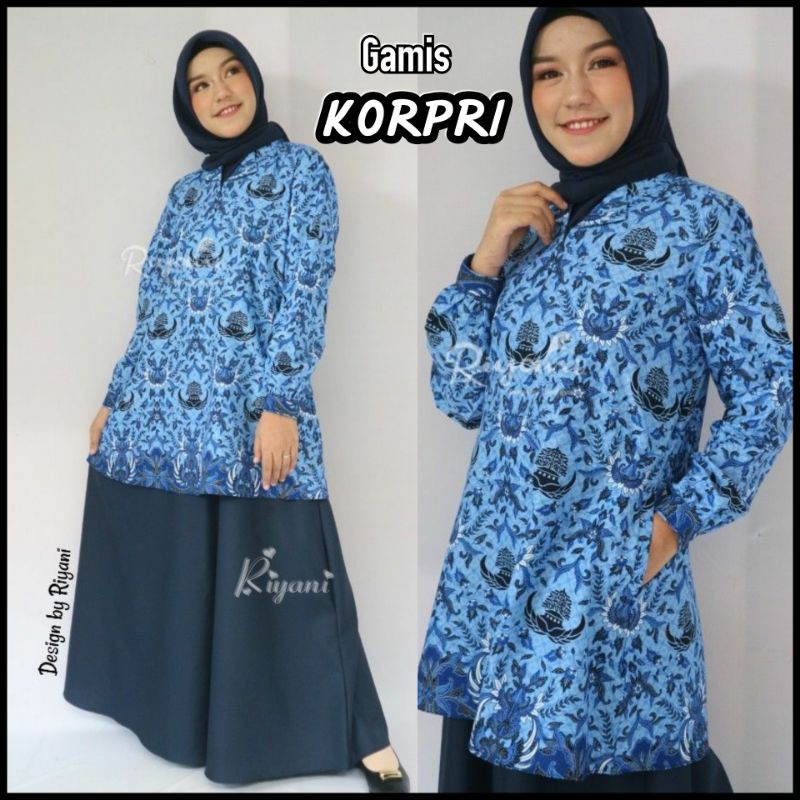 Gamis Korpri Batik Seragam Guru Wanita Atasan Korpri Mix Rok Toyobo Navi Original By Riyani Shopee Indonesia