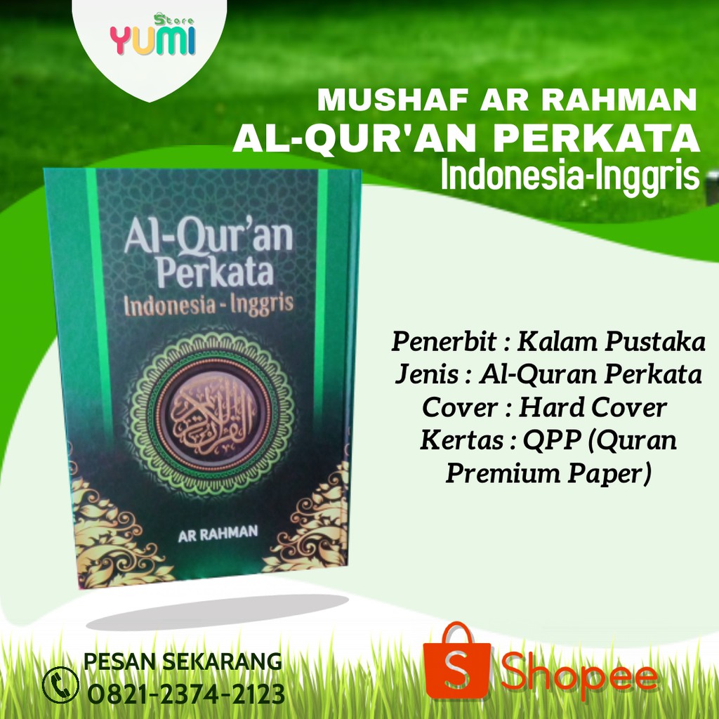 Mushaf Ar-Rahman | Al-Quran Perkata Indonesia-Inggris Warna Hijau
