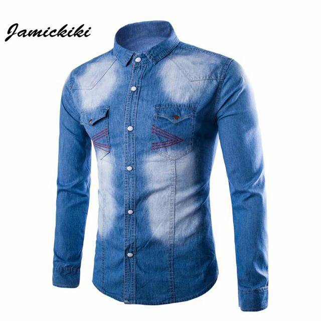 Kemeja  fashion pria T keren bahan jeans ori adem Robin