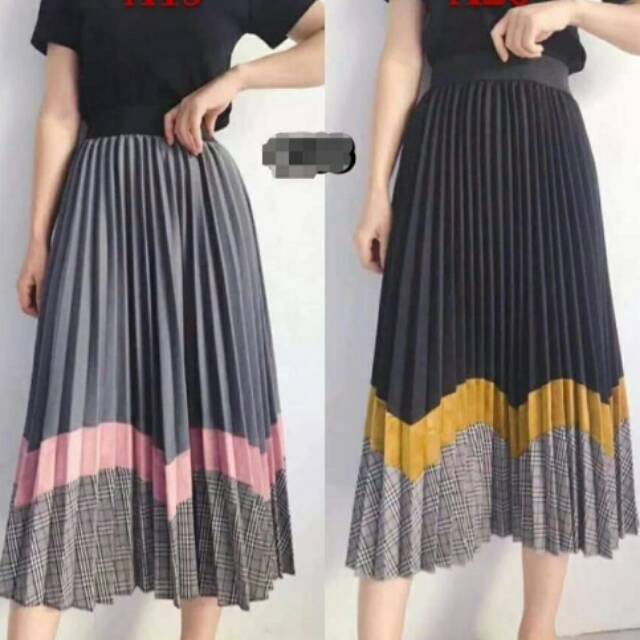 Rok plisket satin tebal bagus import