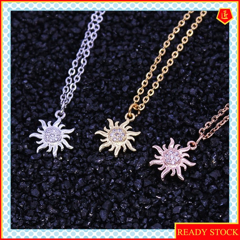 [Ready Stock]Creative Korean Sunflower Necklace Rhinestone Pendant Luxury Fashion