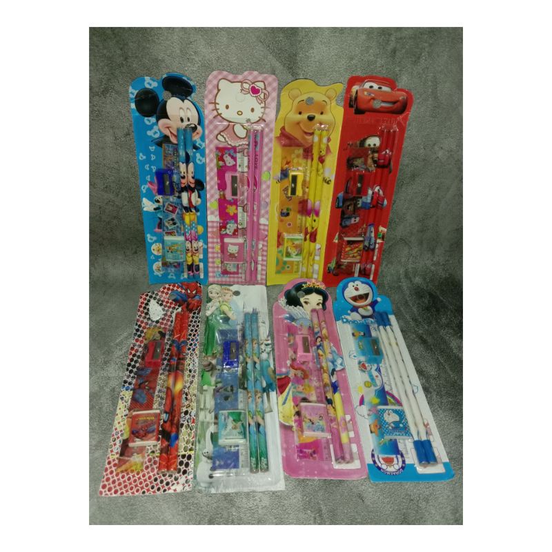 

Peralatan sekolah anak alat tulis anak SD TK pensil set karakter pensil penghapus peraut penggaris
