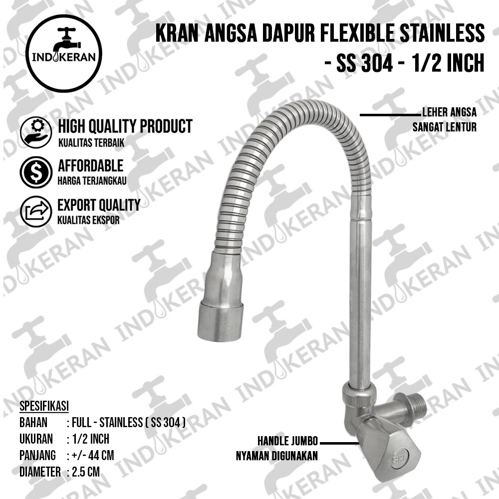 INDOKERAN - Kran Angsa Dapur Flexible Stainless SS 304 - 1/2 Inch