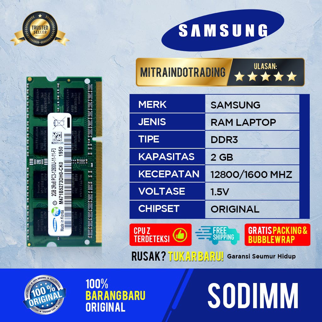 RAM SAMSUNG SODIMM DDR3 2GB PC12800 BERGARANSI