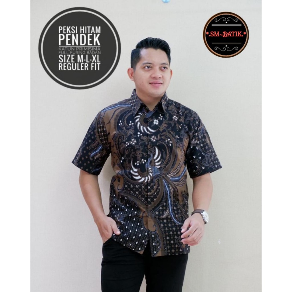 Peksi Hitam Kemeja Batik Pria Pendek Full Furing by SM