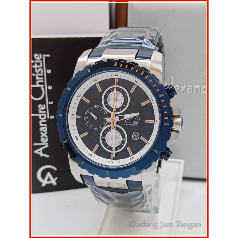 JAM TANGAN PRIA ALEXANDRE CHRISTIE AC 6141 SPORTY SILVER BLUE ORIGINAL