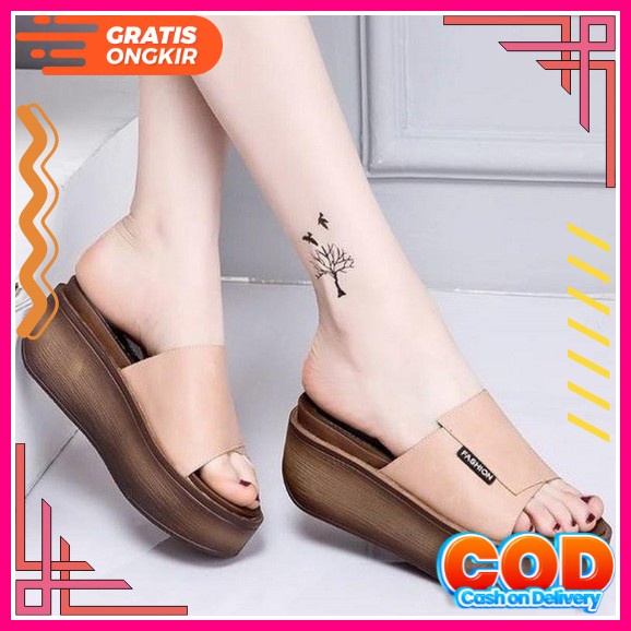 Sepatu Wedges Slop Fresha Wanita Murah Kerja Pesta Fashion Modis Casual Sendal Wanita Terbaru Wedges