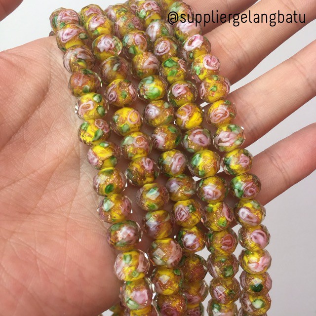 Lampwork Crystal Murano 12x10mm bahan kristal ceko mawar kuning donat donut supplier aksesoris rajut