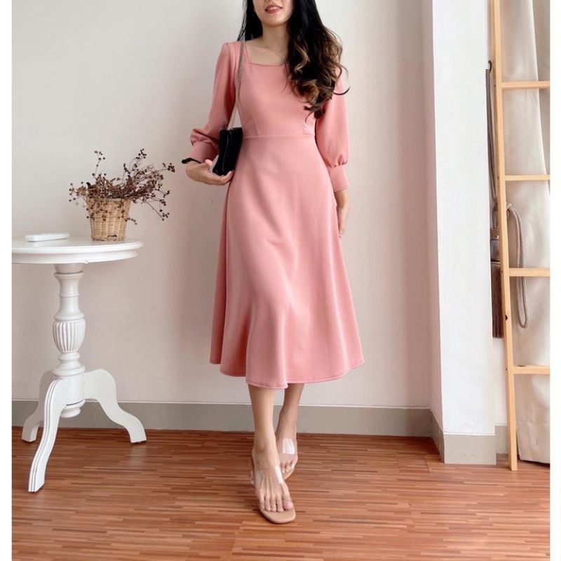 Simple Midi Dress casual Korean Style