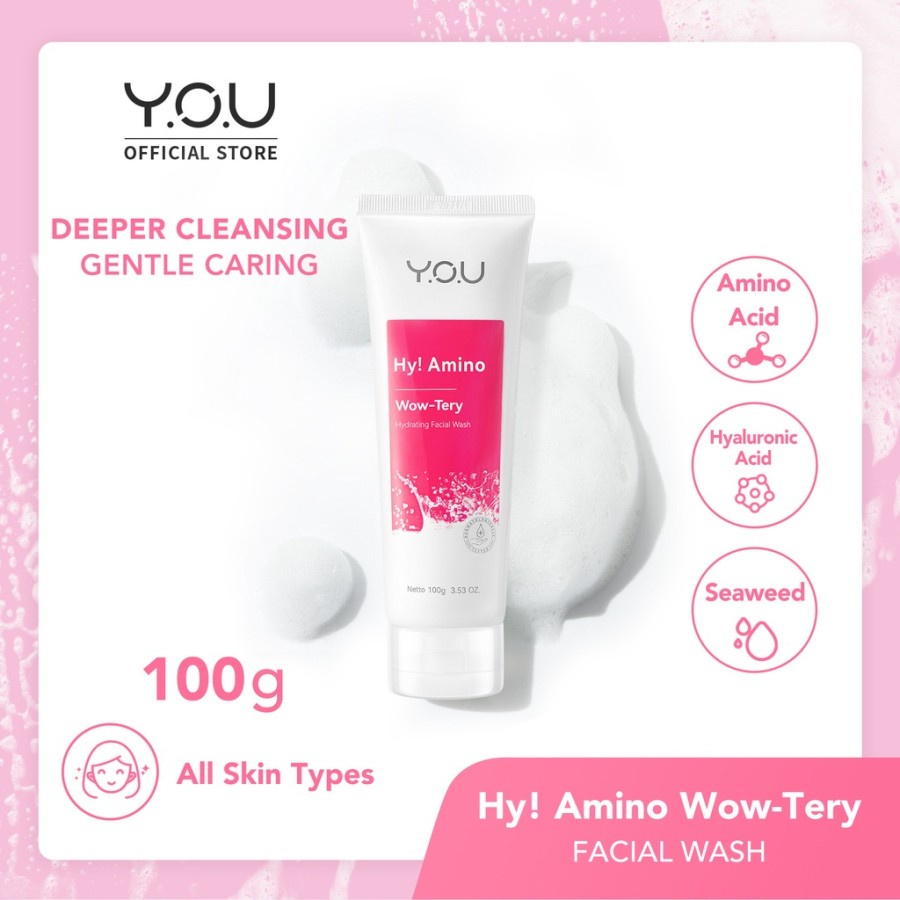 YOU Hy! Amino Facial Wash Oil Control, Sabun Cuci Muka YOU Hydrating, Brightening, Anti-Acne Acneplus Spot Neon Lasting Lip Tint R498 Triple UV Elixir SPF 50+