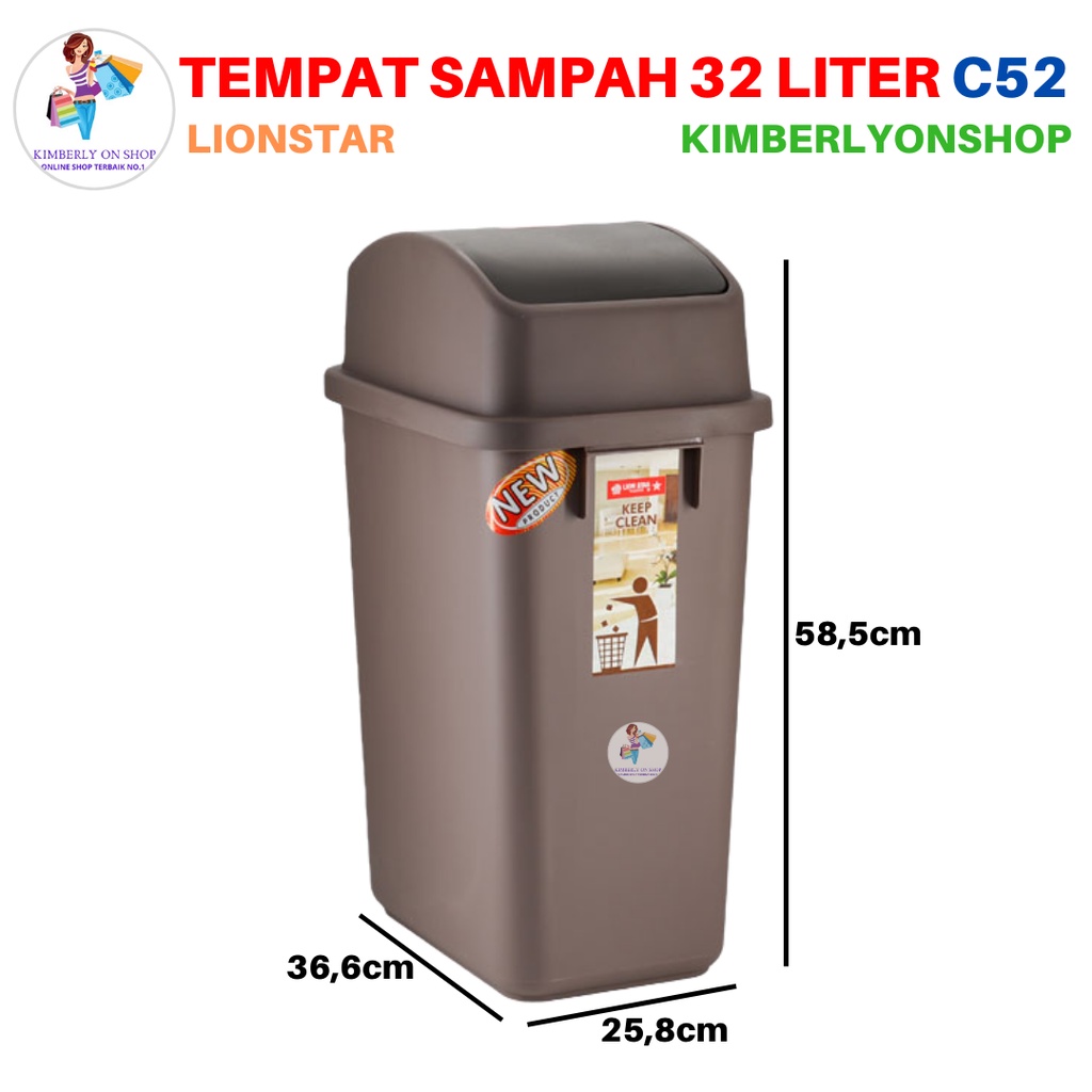 Tempat Sampah 32 Liter Garbi DustBin Tutup Goyang C 52 Lion Star