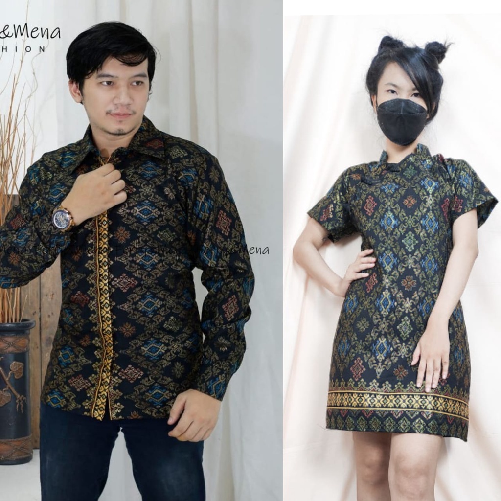 SB Collection Couple Midi Dress Awanisya Cheongsham Dan Kemeja Batik Pria