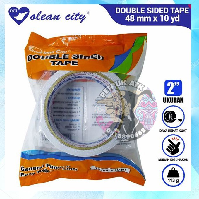 

[ROL] ISOLASI DOUBLE TAPE 2 INCH / 48 MM X 10 YARD OLEAN CITY ISOLASI BOLAK BALIK / TAPE DUA SISI