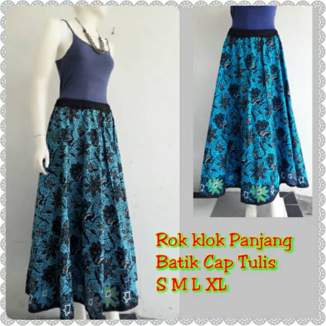 rok batik klok panjang kembang biru tosca