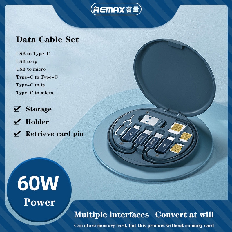 Remax Kotak Penyimpanan Kabel Data / Charger 60w Fast Charging Multifungsi Dengan Pin Kartu