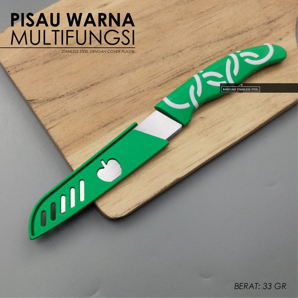 Pisau buah sayur kupas bawang rempah multifungsi 3 macam warna murah cover plastik motif cantik