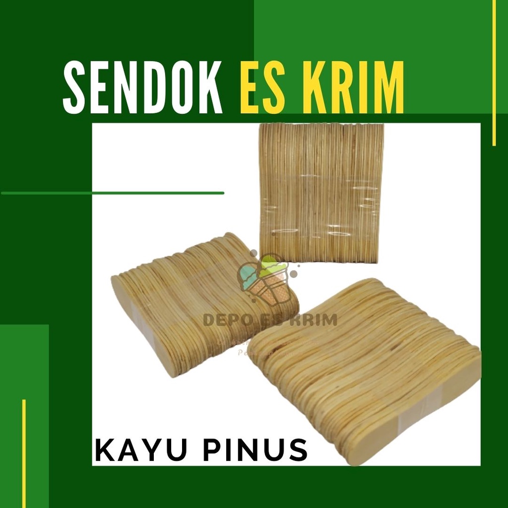 Sendok Es Krim Murah Kayu Pinus Albasia 50 pcs ( Ice Cream Spoon Gagang Kayu Stik )