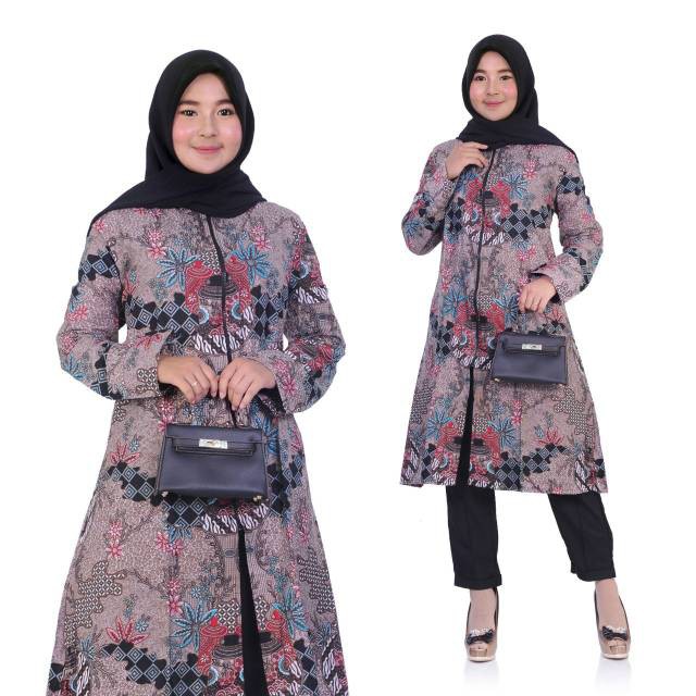 New Feshion Tunik Batik Zipper Ready M L Xl Xxl