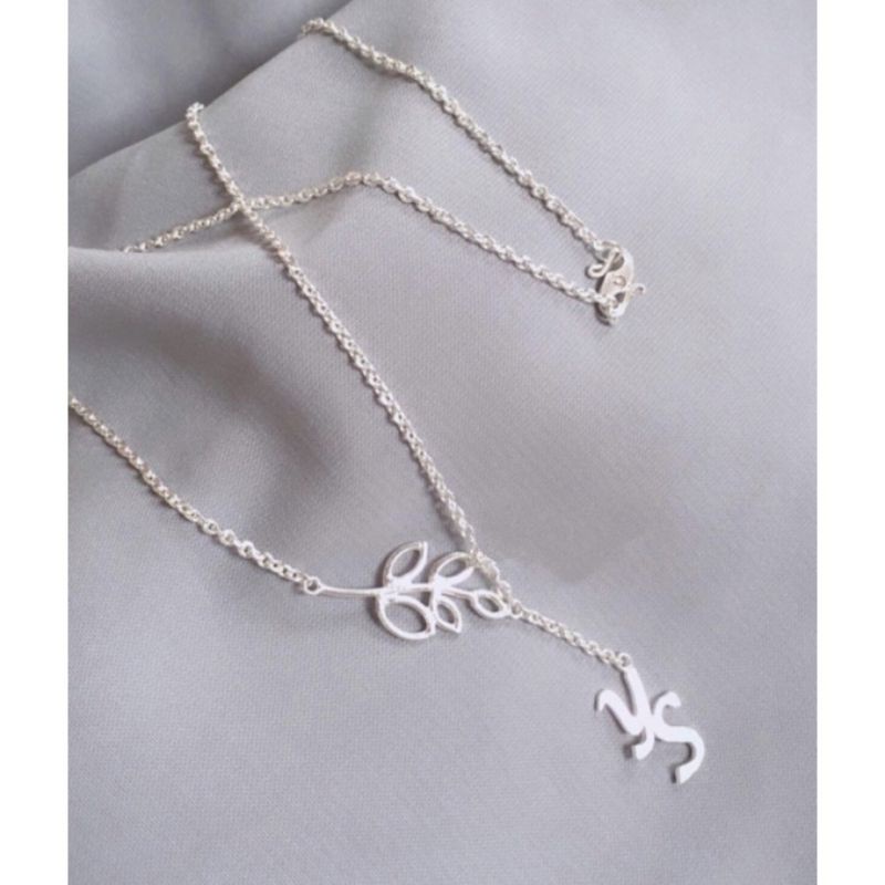 KALUNG BUNGA INISIAL HURUF DUA PERAK ASLI