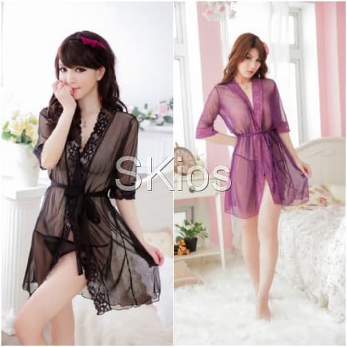 cd 584Sexy Lingeria / Kimono G String Transparan / Kimono Import Warna Hitam - Hitam
