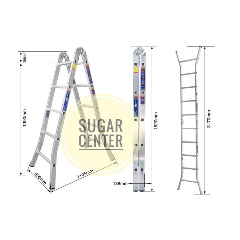 Krisbow Tangga Lipat Aluminium Two Joint 5 Step/Tangga Lipat Aluminium 5 Step