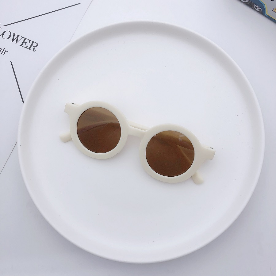 Kacamata Anak Fashion Gaya Bulat Sunglasses Lensa Hitam Laki Laki Perempuan Retro Vintage uv Protect-White