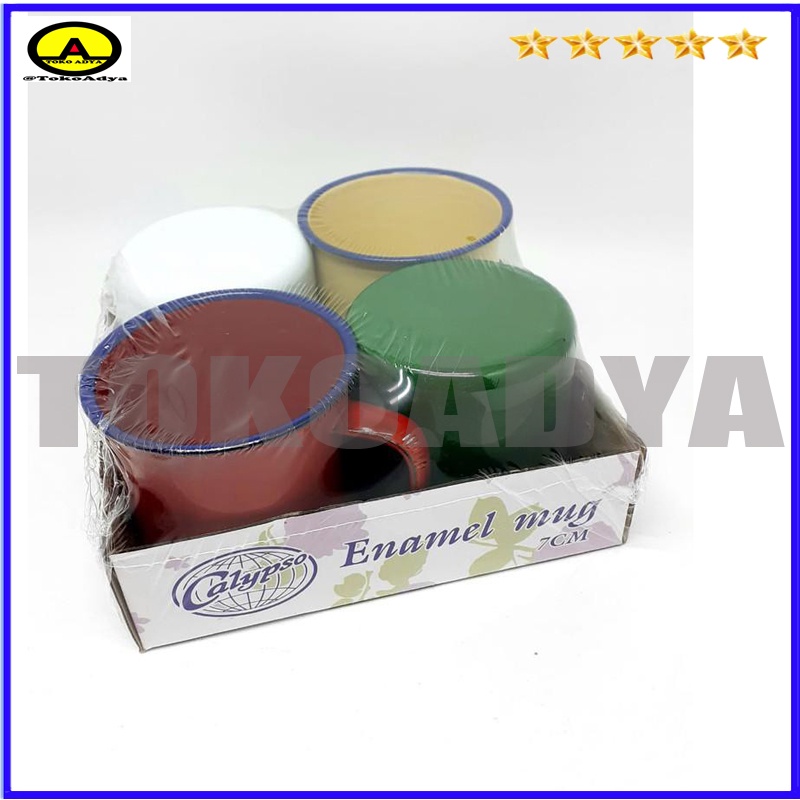 Cangkir Enamel kecil Calypso 7 cm ISI 4 / Mug ENAMEL CALYPSO / Gelas Jadul Mug Naik Gunung