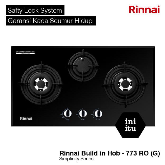 [ Rinnai ] Kompor Gas Tanam Kaca / Kompor Tanam Rinnai 2 Tungku / Tempred Glass Rinnai RB 773 RO - 3