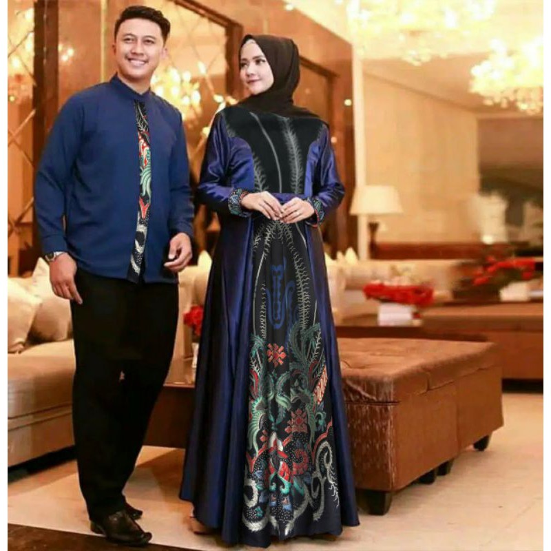 PCS CP MALIKA BATIK PAKAIAN COUPLE PASANGAN KEMEJA DAN GAMIS MAXY CT