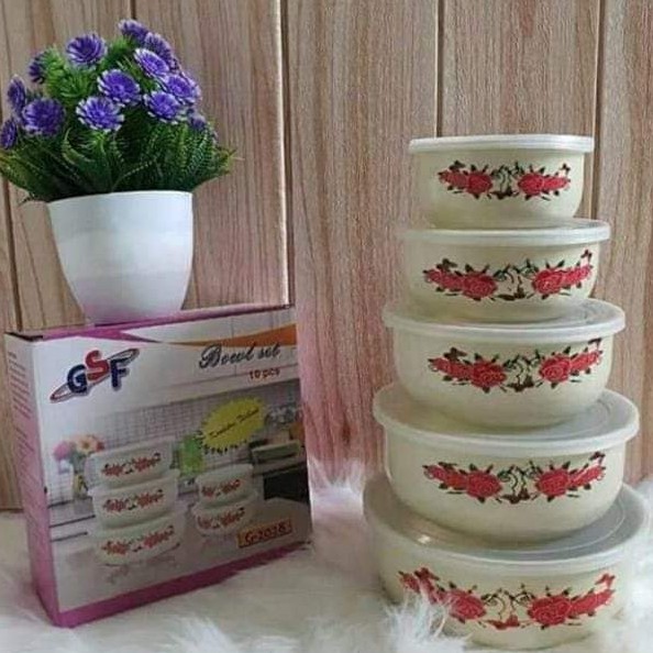 RANTANG SUSUN 5 MANGKOK SET BERANAK GSF MANGKUK PENYIMPANAN MAKANAN MOTIF BUNGA GSF / RANTANG SUSUN 5PCS MOTIF BUNGA GSF / BOWL SET GSF 2028 / GSF G2028 / GSF G-2028