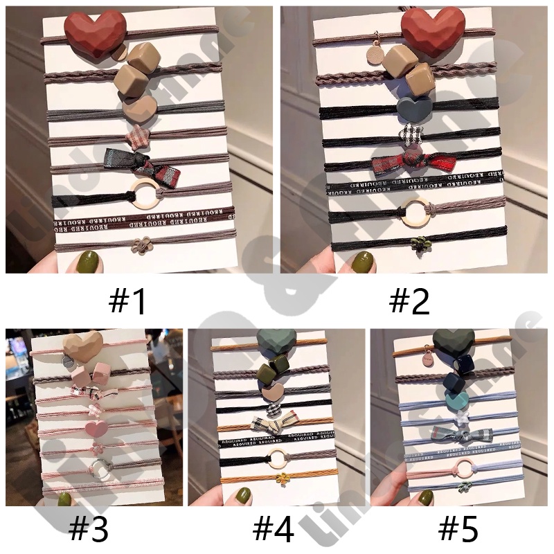8 in 1 Ikat Rambut Karet Elastis Simple Motif Love Korean Style Fashion Import