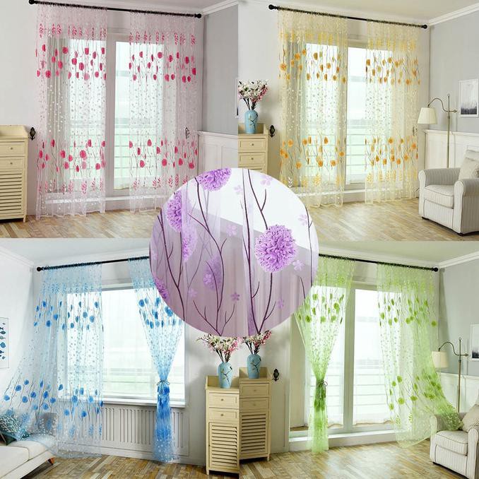 1 Panel Kain Daun Tirai Tipis Tulle Jendela Menggantungkan Kelambu Bananaboho