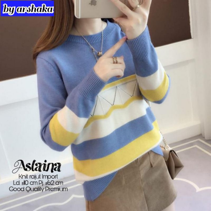 Atasan Rajut Wanita ASLAINA Knit/Bahan knit rajut import