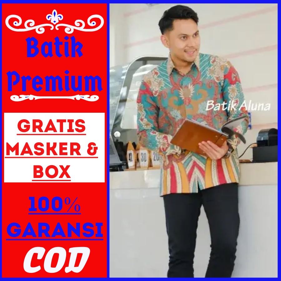 Baju batik pria premium lengan panjang modern kemeja kerja kantoran kondangan lamaran pesta pns guru