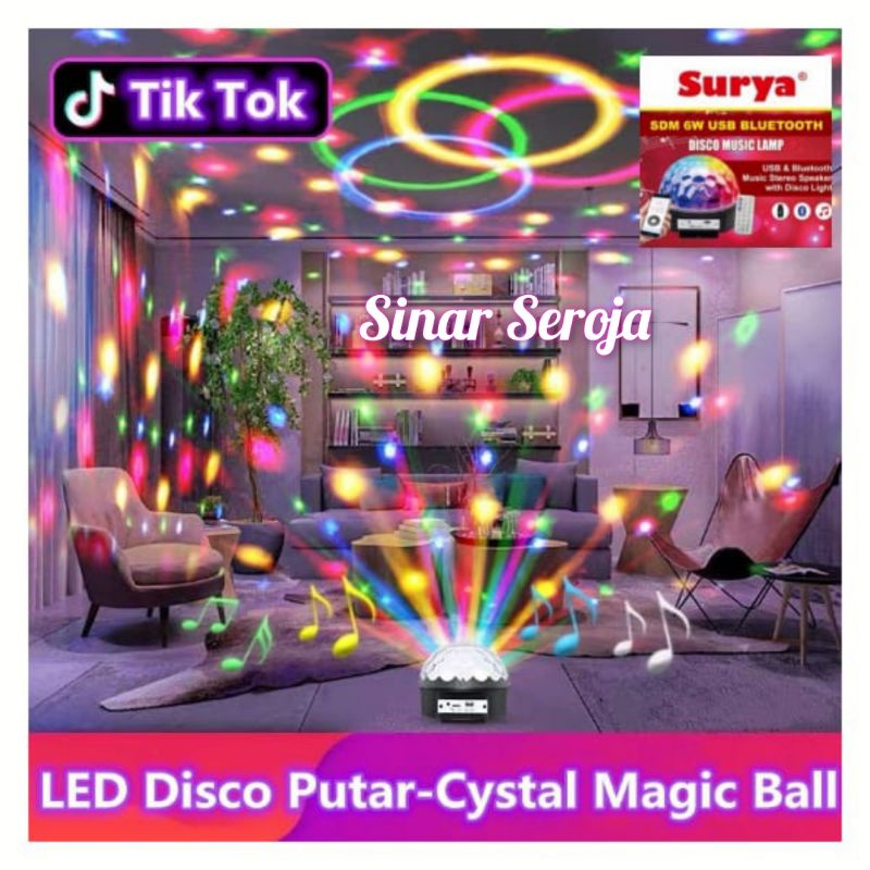 Lampu LED Disco Putar-Cystal Magic Ball SDM USB Bluetooth 6 Watt SURYA