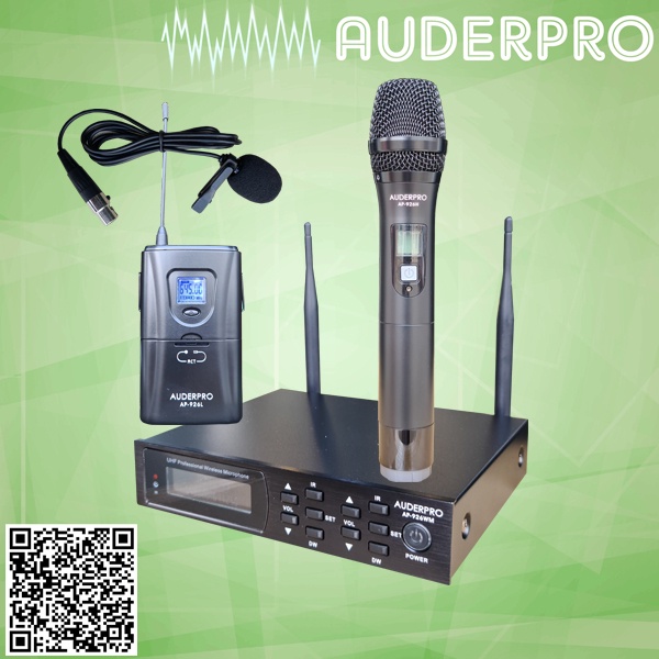 MIC WIRELESS AUDERPRO AP-926WM-HL (MIKROFON PENGERAS SUARA TANPA KABEL) MIKROFON GENGGAM + MIKROFON 